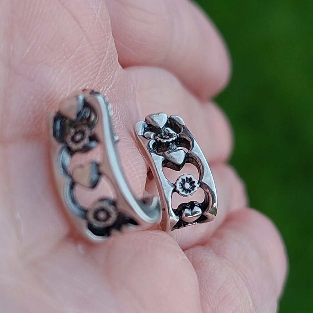 James Avery Flowers and Hearts Post Earrings Retired Sterling Silver